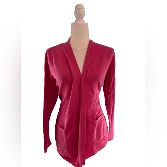 Isaac Mizrahi Sweaters - Isaac Mizrahi Size L Pink Women's Open Front Drape Long Sleeve Cardigan Sweater